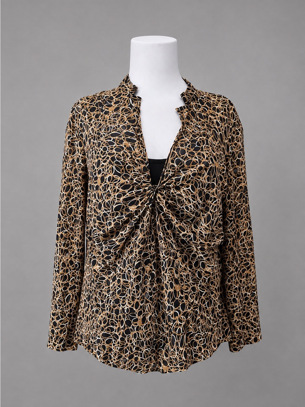 Ann Taylor Petite 14 Silk Brown & Black Twist Front  Blouse